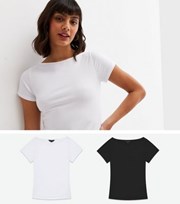 New Look 2 Pack Black and White Slash Neck T-Shirts